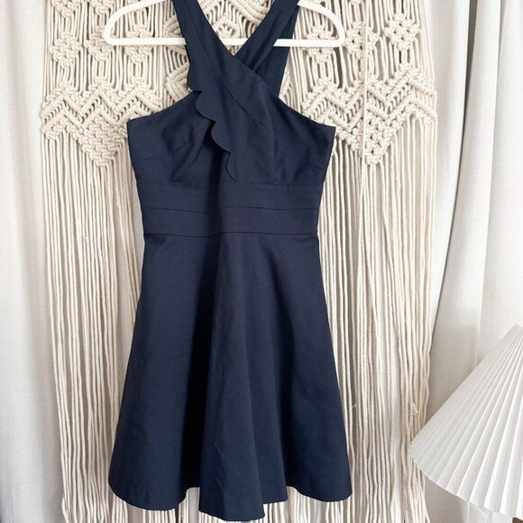 Armani Exchange Fit and Flare Dress Size 6 EUC Classic Navy Designer Chic - Picture 1 of 8